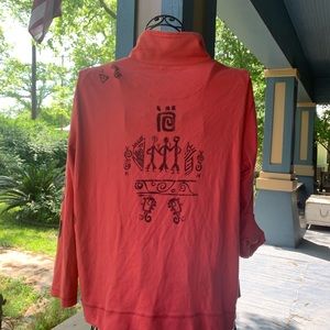 Chicos Coral zip up jacket with artistic design!